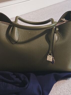 Aspinal of London - Rare Green Pebbled Leather Top-Handle Tote with Charm